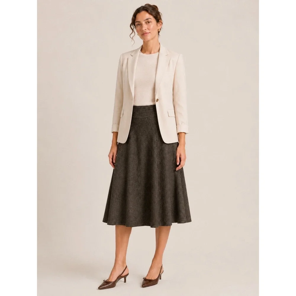 J. Jill Womens A-Line Midi Skirt Size 2 Petite Brown Tweed Academia Workwear